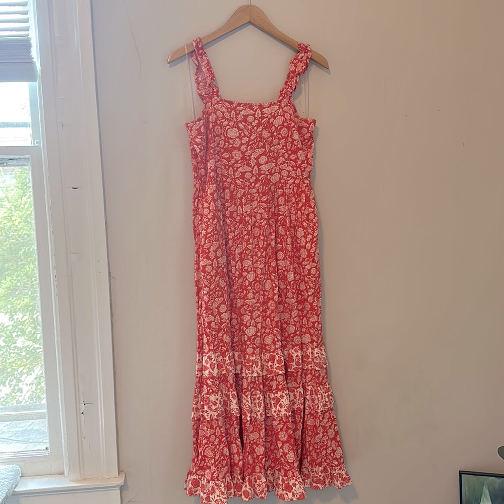 Red dress, comfort great for late summer early fall.